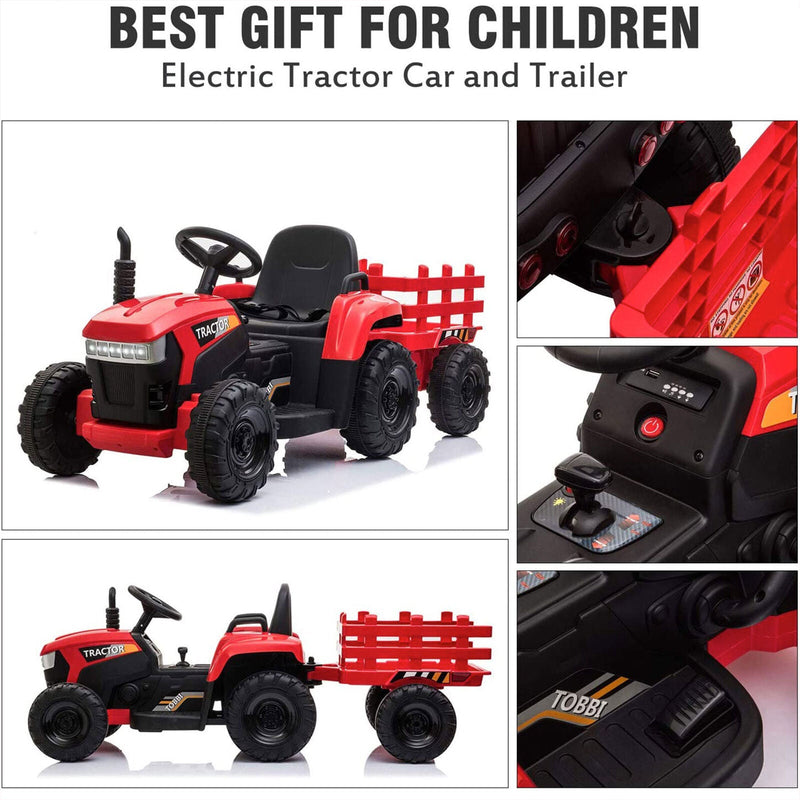 Load image into Gallery viewer, TOBBI 12V Kids Electric Ride On Toy Tractor with Trailer, Red
