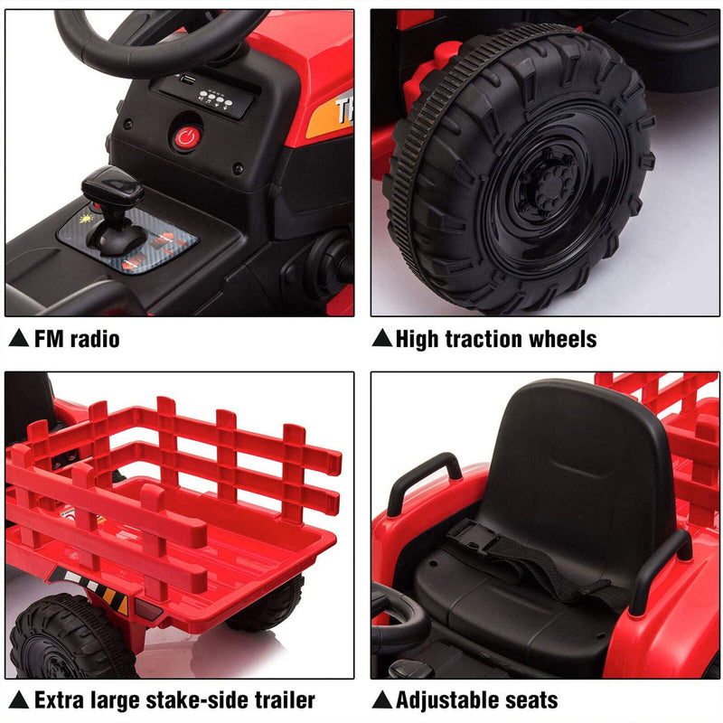 Load image into Gallery viewer, TOBBI 12V Kids Electric Ride On Toy Tractor with Trailer, Red
