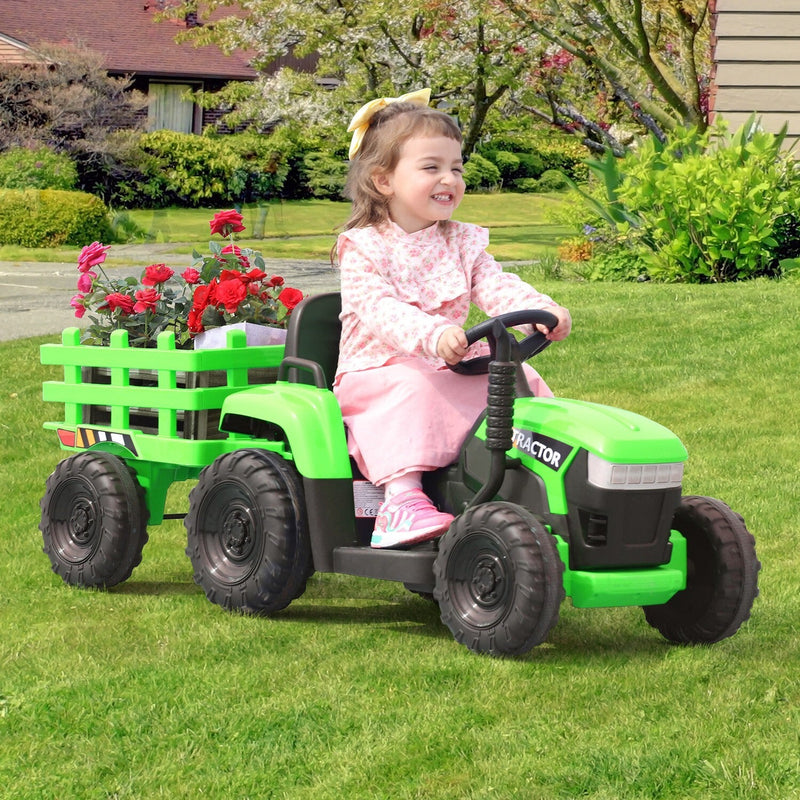 Load image into Gallery viewer, 12V Battery-Powered Kids Electric Ride-On Tractor with Trailer Vehicle
