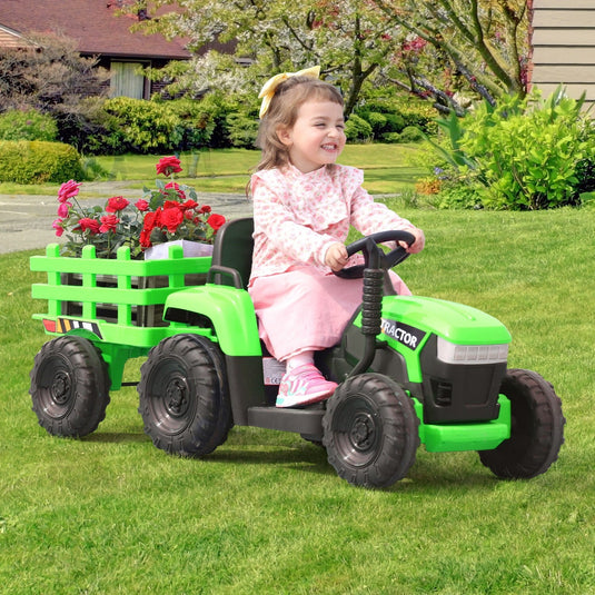 12V Battery-Powered Kids Electric Ride-On Tractor with Trailer Vehicle