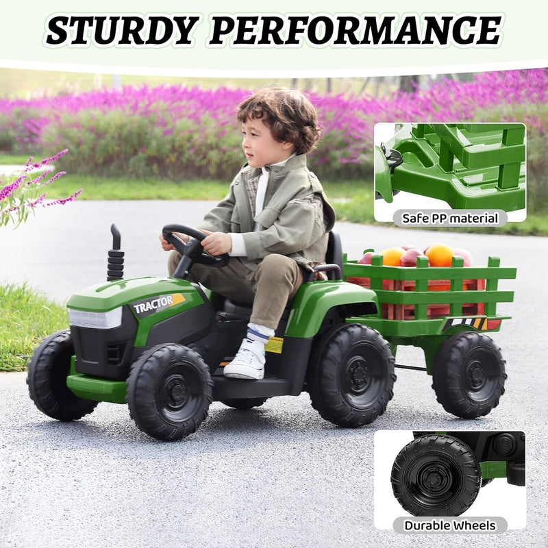 Load image into Gallery viewer, 12V Battery-Powered Kids Ride-On Tractor Toy with Trailer and 35W Dual Motors
