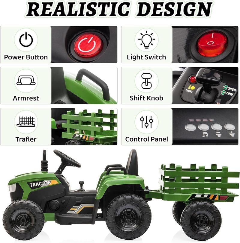 Load image into Gallery viewer, 12V Battery-Powered Kids Ride-On Tractor Toy with Trailer and 35W Dual Motors
