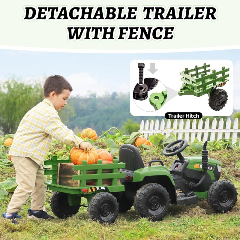 Load image into Gallery viewer, 12V Battery-Powered Kids Ride-On Tractor Toy with Trailer and 35W Dual Motors
