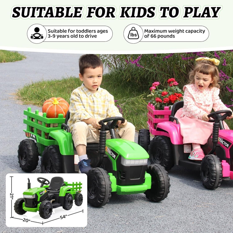 Load image into Gallery viewer, 12V Battery-Powered Kids Ride-On Tractor Toy with Trailer and 35W Dual Motors
