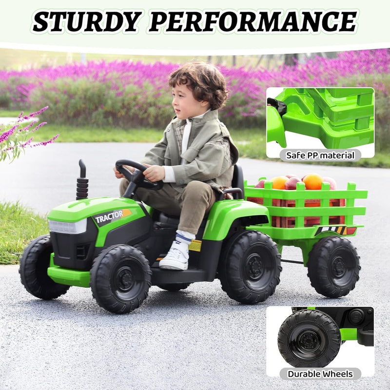 Load image into Gallery viewer, 12V Battery-Powered Ride-On Tractor Toy with Trailer for Toddlers
