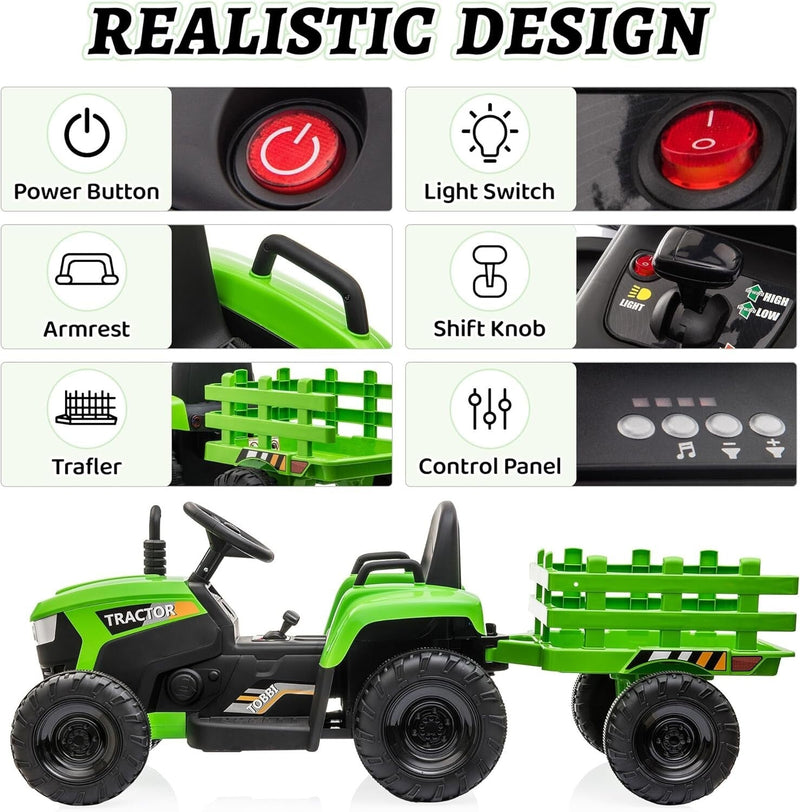 Load image into Gallery viewer, 12V Battery-Powered Ride-On Tractor Toy with Trailer for Toddlers
