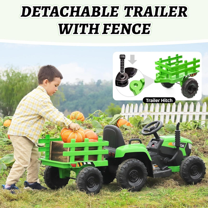 Load image into Gallery viewer, 12V Battery-Powered Ride-On Tractor Toy with Trailer for Toddlers
