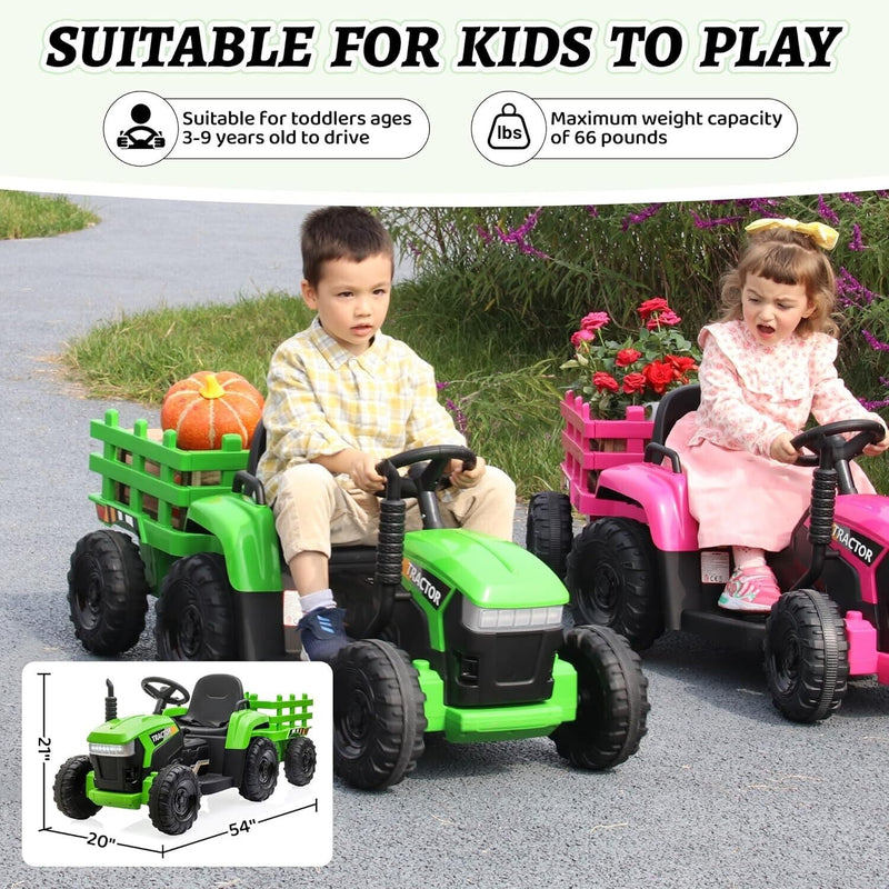 Load image into Gallery viewer, 12V Battery-Powered Ride-On Tractor Toy with Trailer for Toddlers

