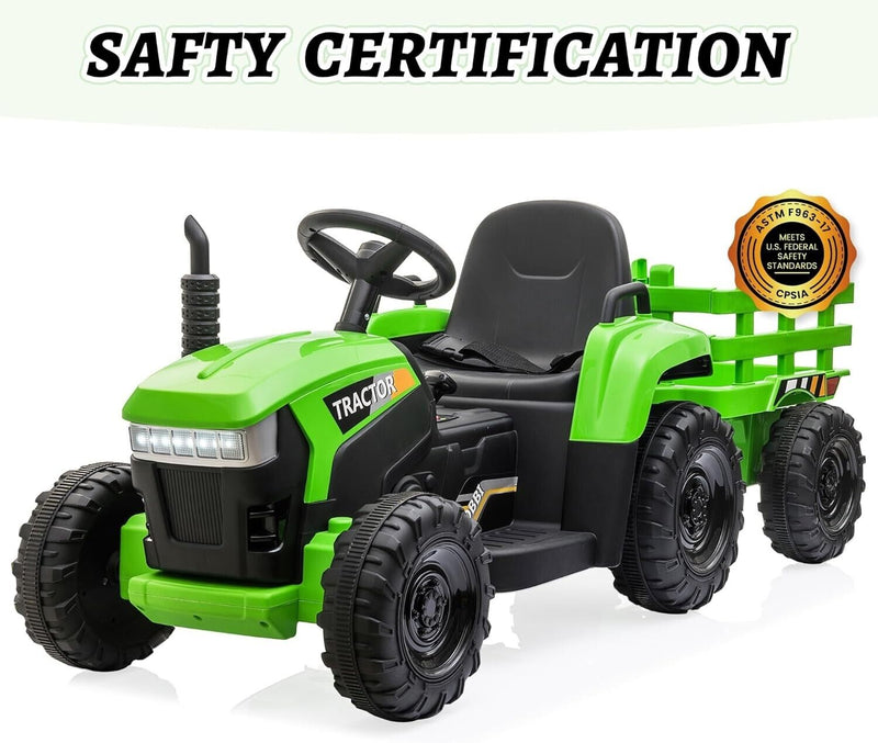 Load image into Gallery viewer, 12V Battery-Powered Ride-On Tractor Toy with Trailer for Toddlers
