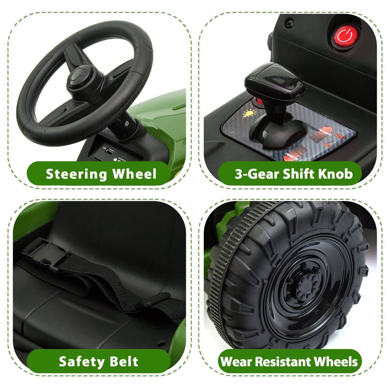 Load image into Gallery viewer, TOBBI 12V Kids Ride-On Tractor with Detachable Trailer and Illuminating Lights
