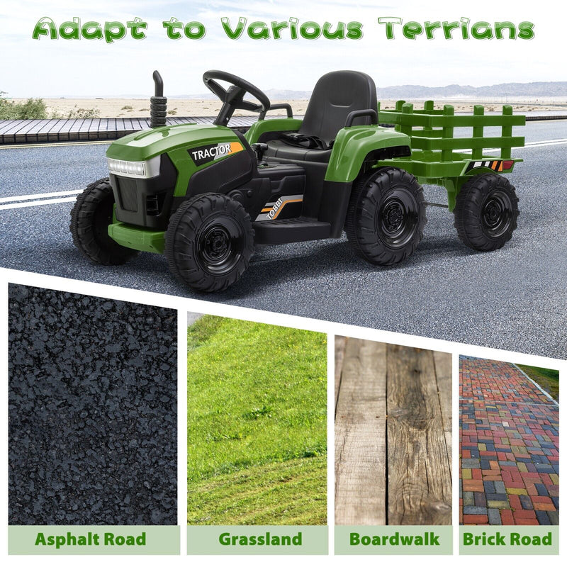Load image into Gallery viewer, TOBBI 12V Kids Ride-On Tractor with Detachable Trailer and Illuminating Lights
