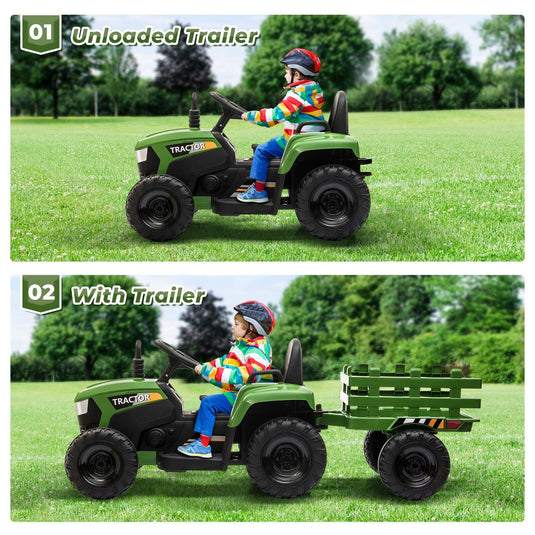 TOBBI 12V Kids Ride-On Tractor with Detachable Trailer and Illuminating Lights
