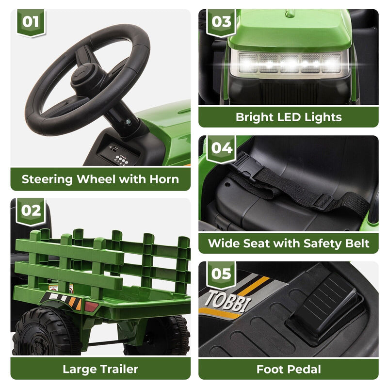 Load image into Gallery viewer, TOBBI 12V Kids Ride-On Tractor with Detachable Trailer - Electric Vehicle for Young Farmers
