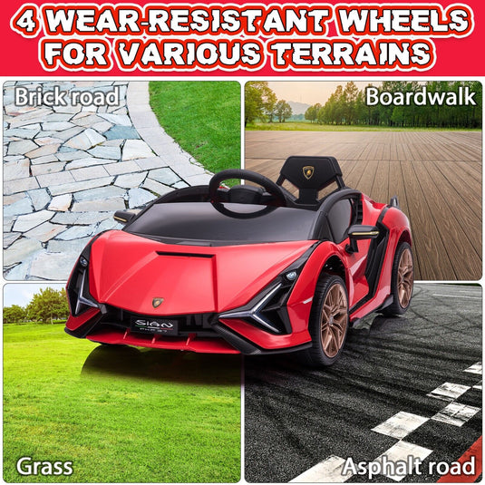 TOBBI 12V Lamborghini SIAN Electric Car for Kids with Remote Control - Red