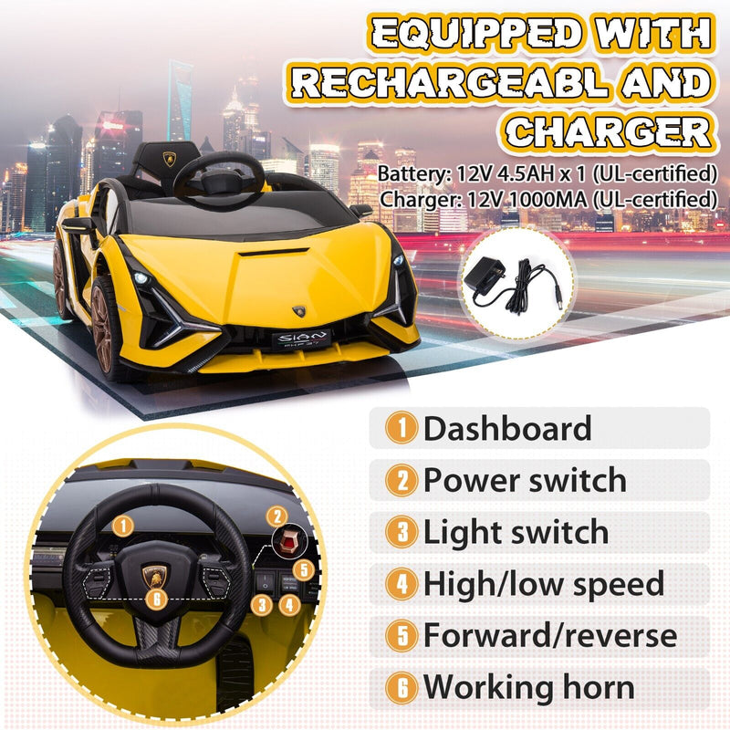 Load image into Gallery viewer, TOBBI 12V Lamborghini SIAN Electric Ride-On Car for Kids with 2.4G Remote Control
