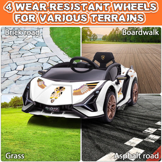 TOBBI 12V Licensed Lamborghini Sian Electric Kids Ride-On Car with Customizable Stickers