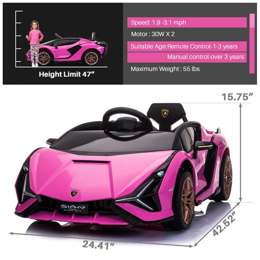 TOBBI 12V Licensed Lamborghini Sian Electric Ride-On Car for Kids with Remote Control