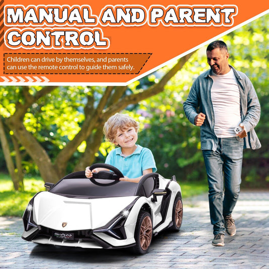 TOBBI 12V Licensed Lamborghini Sian Ride-On Car for Kids with Remote Control, Scissor Doors, and MP3 Player