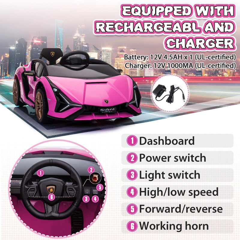 Load image into Gallery viewer, TOBBI 12V Pink Lamborghini SIAN Electric Ride-On Car for Kids with Remote Control
