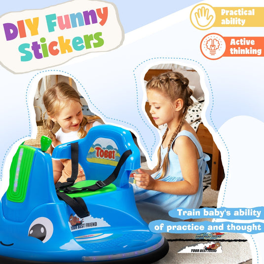 12V Ride-On Bumper Car with 360° Spinning, Remote Control, Dual Motors, and LED Lights