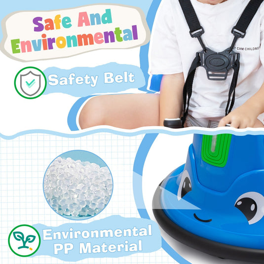 12V Ride-On Bumper Car with 360° Spinning, Remote Control, Dual Motors, and LED Lights