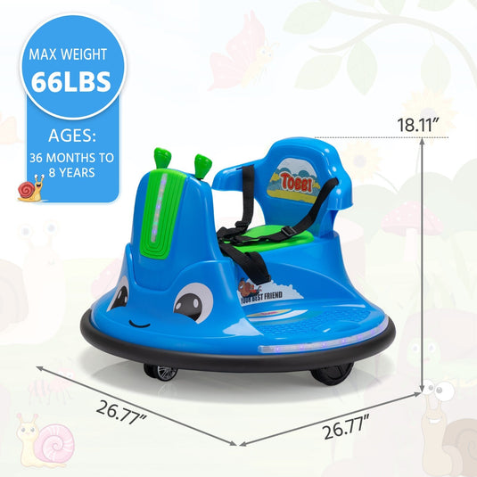 12V Ride-On Bumper Car with 360° Spinning, Remote Control, Dual Motors, and LED Lights