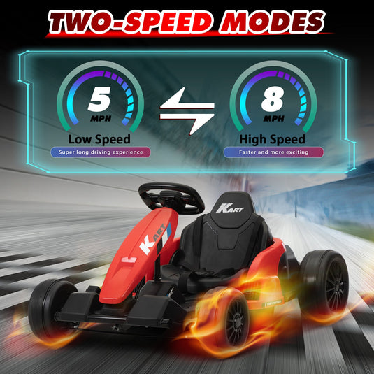 24V Kids Electric Drifting Go-Kart with Dual 85W Motors, 8mph Max Speed, and Built-in Music