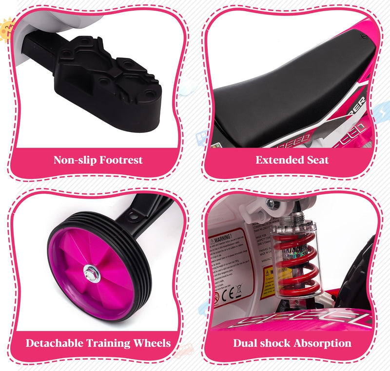 Load image into Gallery viewer, Electric 12V Kids Ride-On Dirt Bike Motorcycle with Training Wheels and 2 Speeds
