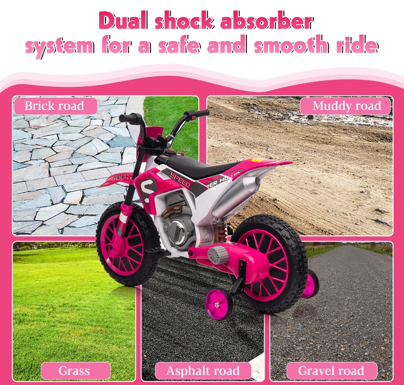 Load image into Gallery viewer, Electric 12V Kids Ride-On Dirt Bike Motorcycle with Training Wheels and 2 Speeds
