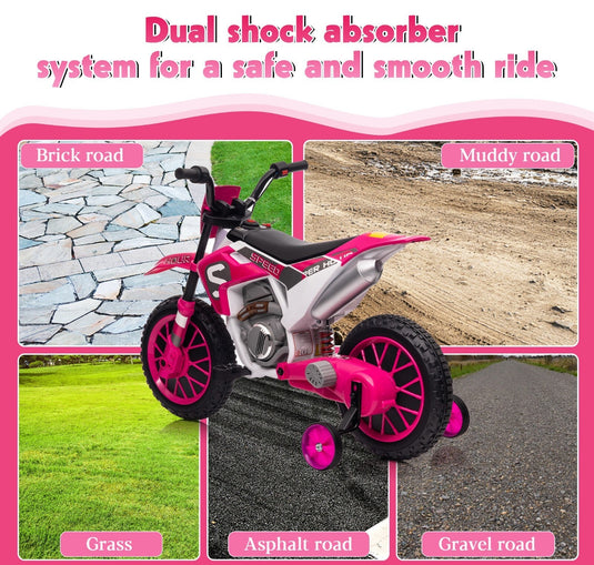 Electric 12V Kids Ride-On Dirt Bike Motorcycle with Training Wheels and 2 Speeds