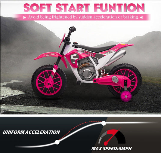 Electric 12V Kids Ride-On Dirt Bike Motorcycle with Training Wheels and 2 Speeds