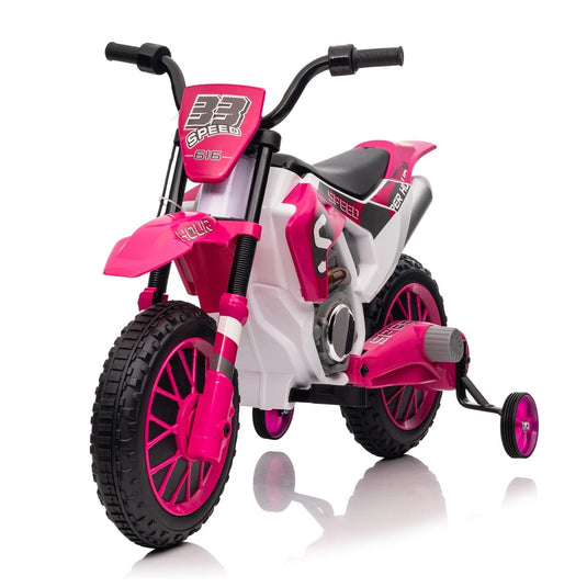 Electric 12V Kids Ride-On Dirt Bike Motorcycle with Training Wheels and 2 Speeds