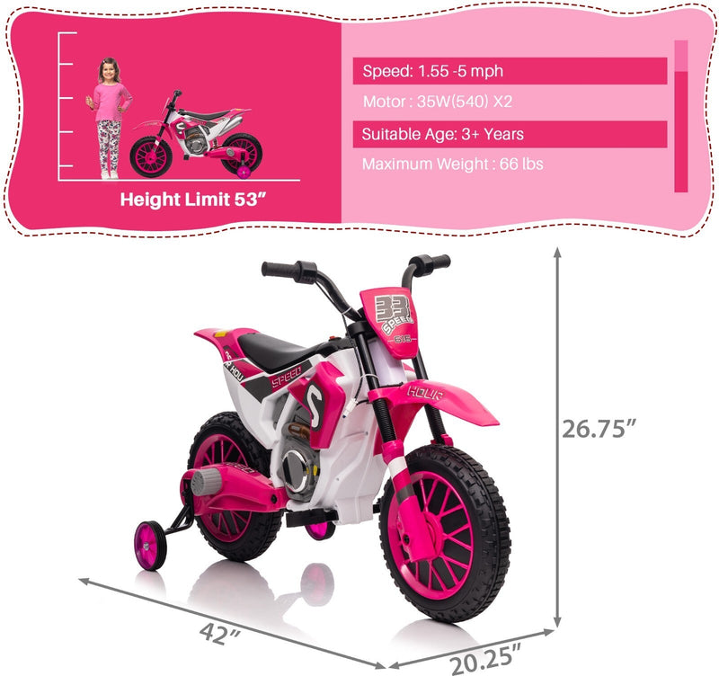 Load image into Gallery viewer, Electric 12V Kids Ride-On Dirt Bike Motorcycle with Training Wheels and 2 Speeds
