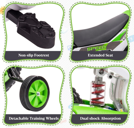 TOBBI Kids Electric Motorbike with Training Wheels - All-in-One Kid-Powered Ride