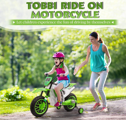 TOBBI Kids Electric Motorbike with Training Wheels - Fun and Safe Ride for Young Riders