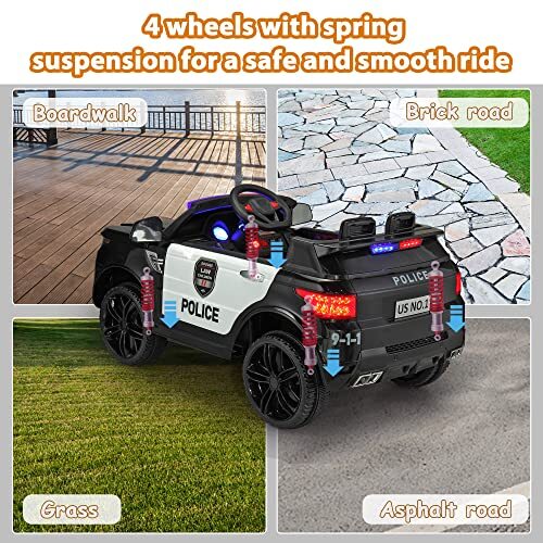 12V Battery-Powered Electric Police Ride-On Car for Kids