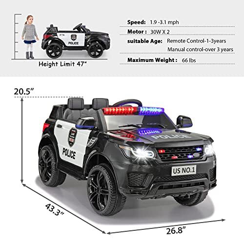 Load image into Gallery viewer, 12V Battery-Powered Electric Police Ride-On Car for Kids
