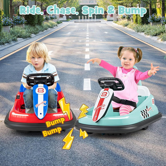 Battery-Powered Toddler Ride-On Bumper Car with Steering Wheel and Bumping Feature