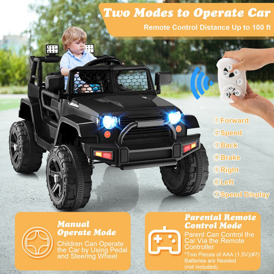 12V Kids Electric Ride-On Car with Parental Remote Control, Music, and Horn