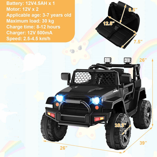 12V Kids Electric Ride-On Car with Parental Remote Control, Music, and Horn