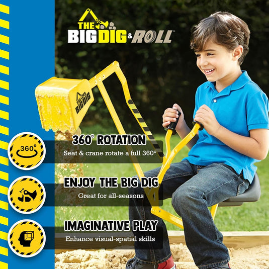 Kids Ride-On Excavator Sand Digger with 360° Rotating Base, Ages 3 and Up, Yellow