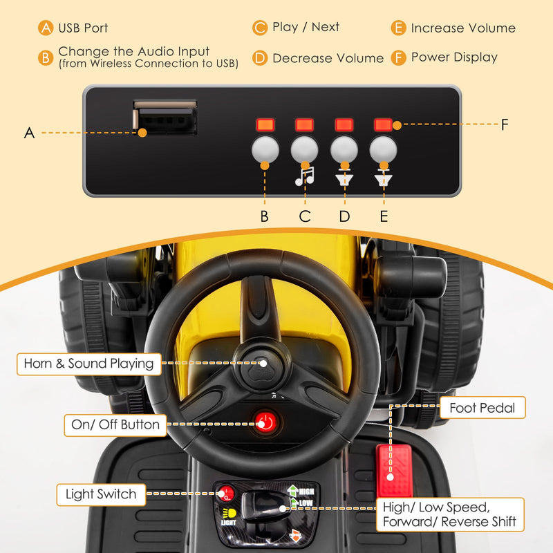 Load image into Gallery viewer, 12V Electric Tractor with Remote Control, Music, and LED Lights for Kids
