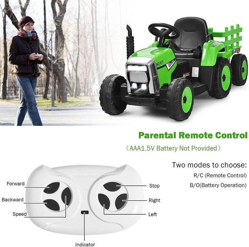 Load image into Gallery viewer, 12V Kids&#39; Electric Tractor with Detachable Trailer, USB Charging, 7 LED Lights, Remote Control
