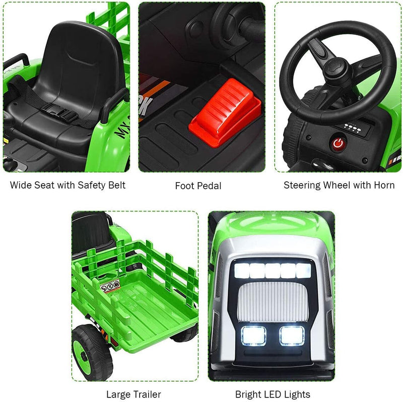 Load image into Gallery viewer, 12V Kids&#39; Electric Tractor with Detachable Trailer, USB Charging, 7 LED Lights, Remote Control
