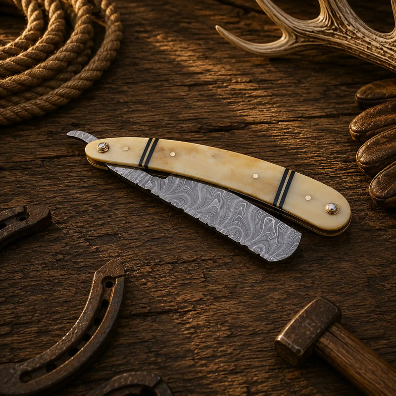 Load image into Gallery viewer, Handmade Damascus Steel Straight Razor – Bone Handle Barber Razor
