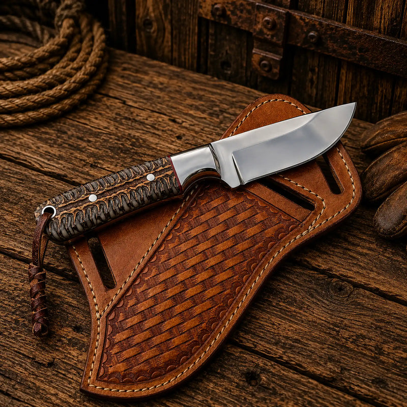 Load image into Gallery viewer, Traditional Cowboy Hunting Knife – D2 Steel with Pinecone Resin Handle
