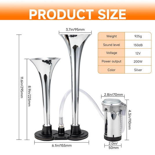 12V Air Horn Kit for Car Truck Motorcycle with Loud Train Sound