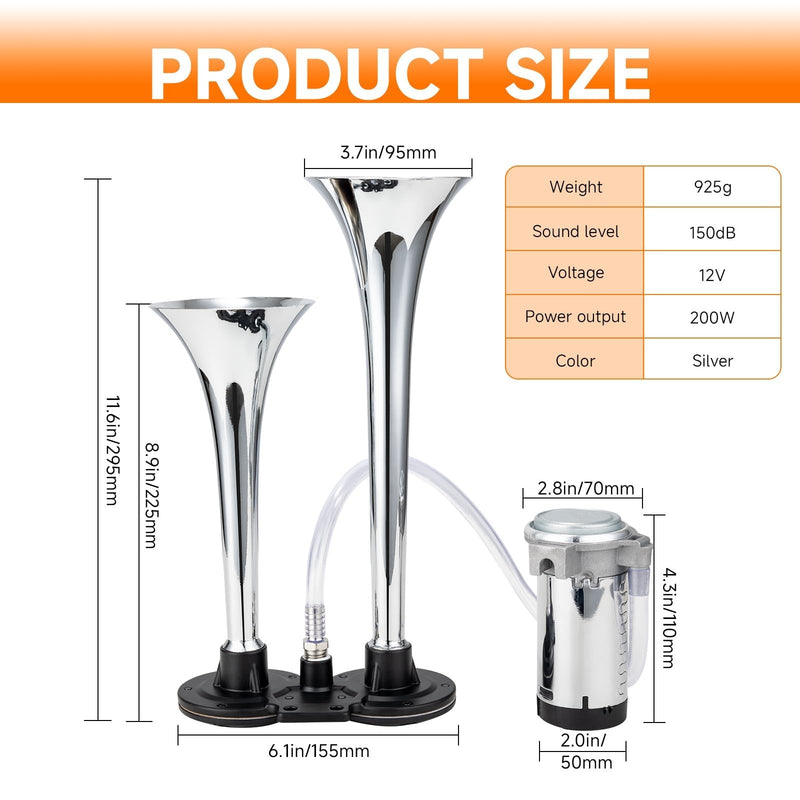 Load image into Gallery viewer, 12V 150dB Loud Air Train Horn Kit for Trucks and Cars
