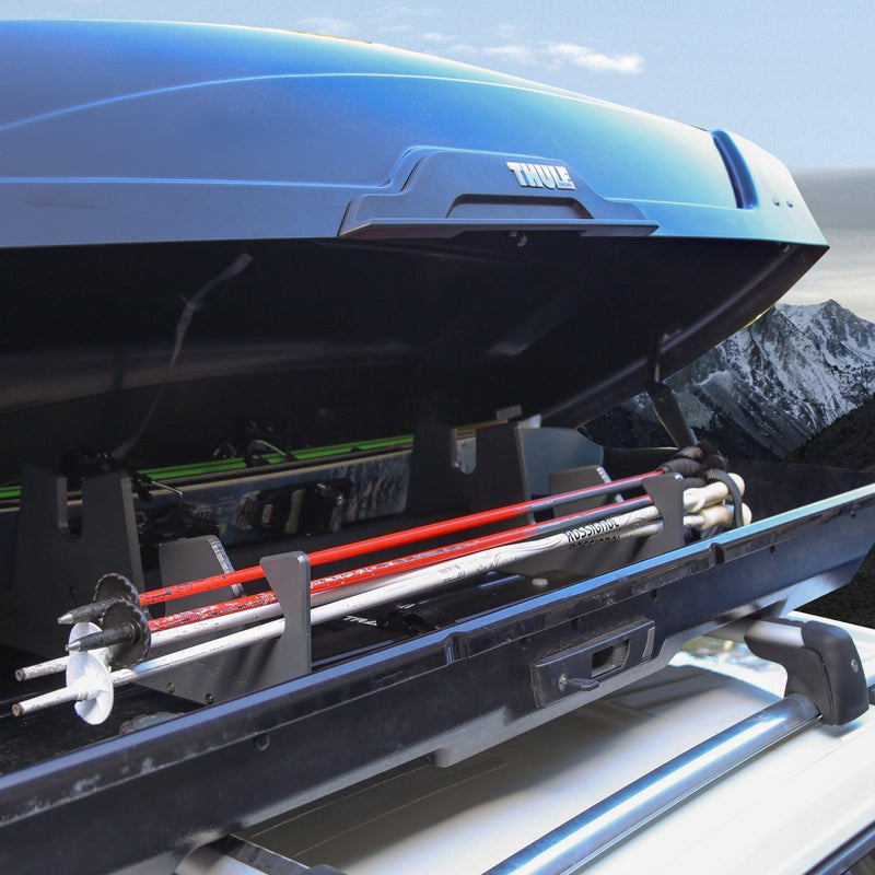 Load image into Gallery viewer, TRAPSKI LowPro 3 M Ski and Snowboard Rack Insert for Rooftop Cargo Box | High Quality Marine Grade HDPE Plastic | UV Protected | Premium Strap Included | 3 Year Warranty | Made in the USA
