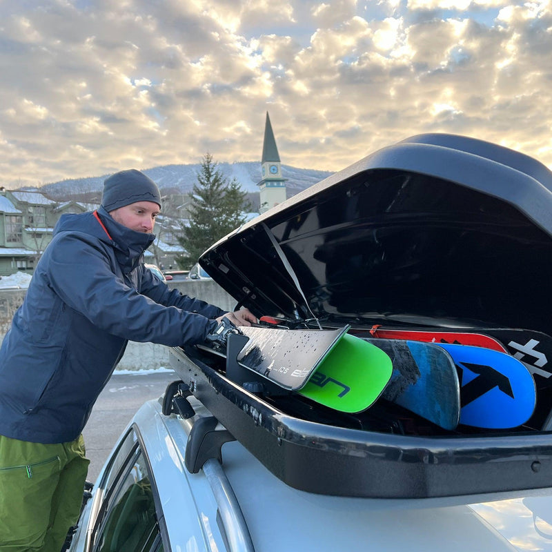 Load image into Gallery viewer, TRAPSKI LowPro 5 XL Ski and Snowboard Rack Insert for Rooftop Cargo Box | High Quality Marine Grade HDPE Plastic | Premium Strap Included | 3 Year Warranty | Made in the USA | Veteran Owned Business
